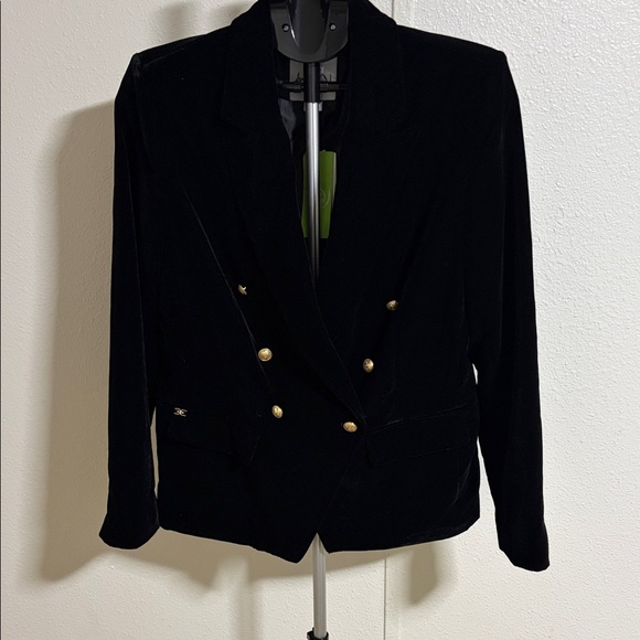 Sam Edelman Black Velvet Double-Breasted Blazer with Gold Buttons - Picture 2 of 11
